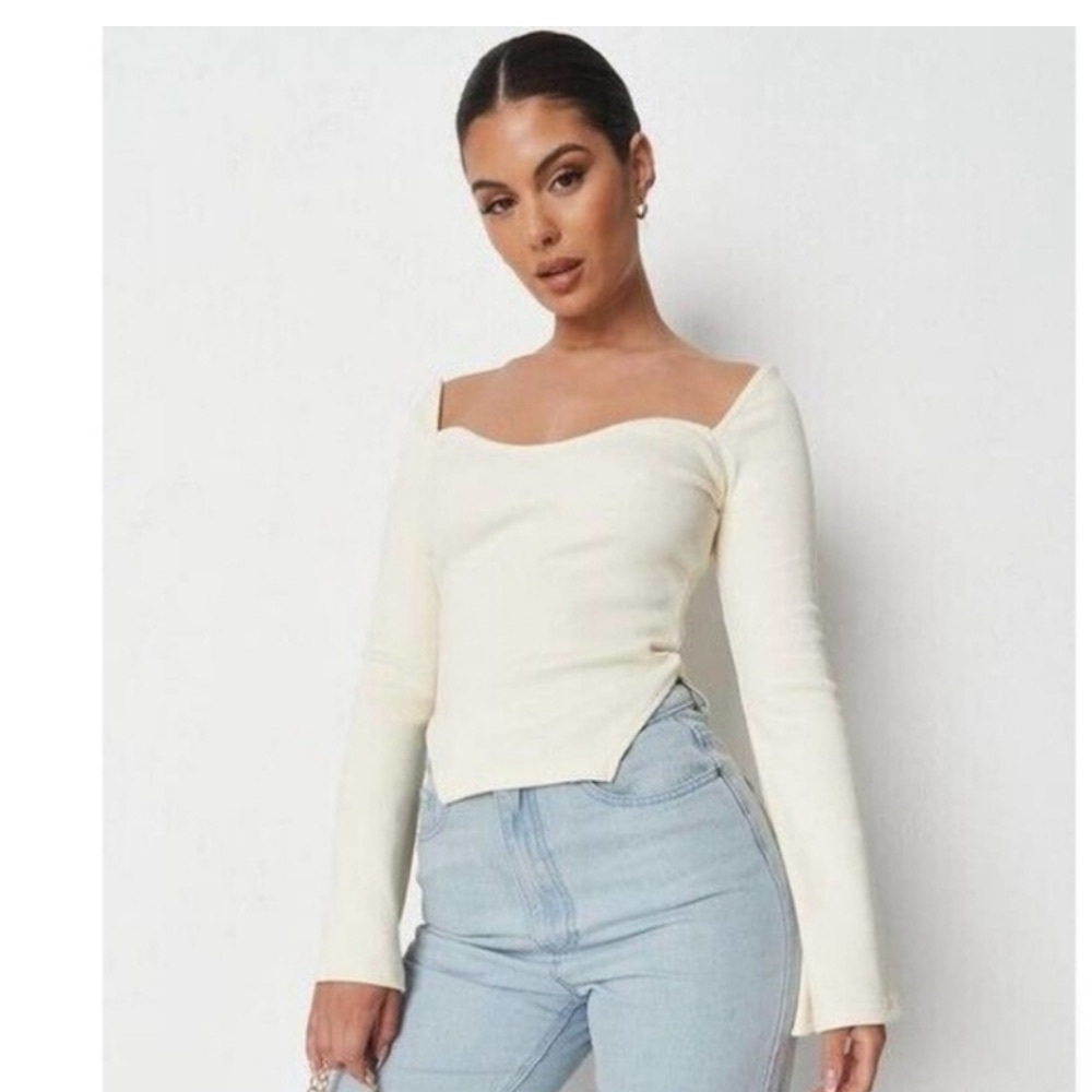 Missguided Wide Rib Asymmetric Hem Milkmaid Top - Cream - NWT Size 0